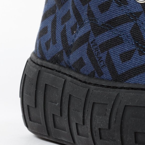 Versace Blue La Greca Canvas High-Top Sneakers - Picture 7 of 12